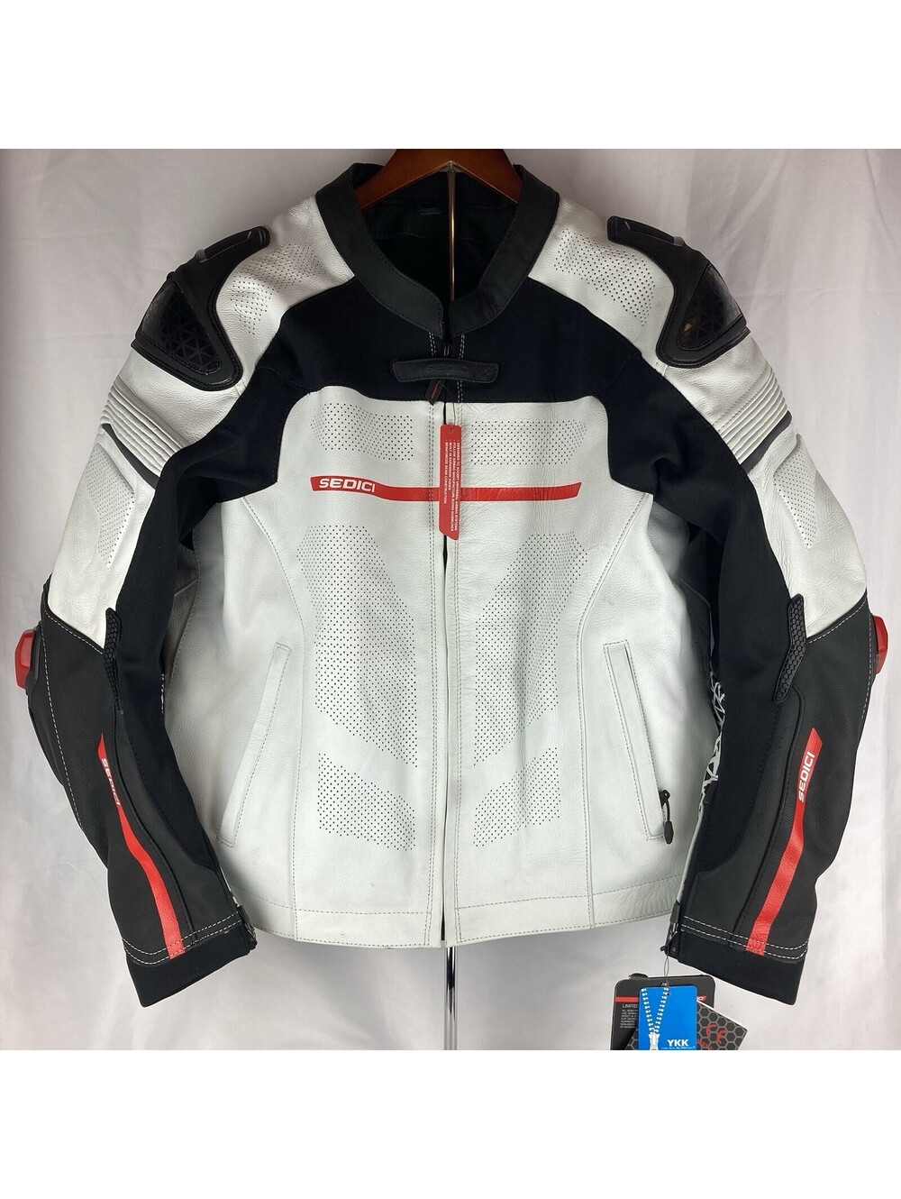 NWT 2XL Sedici Corsa Perforated Leather Jacket White Black Red Motorbike Racing